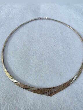 Vintage Italian 925 Sterling Silver Gold-Tone V-Point Collar Necklace • 20.06g